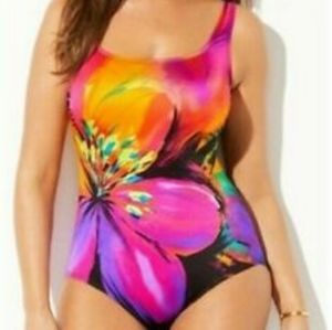 Nwt longitude swimsuits for all colorful tropical floral one piece swim size 20